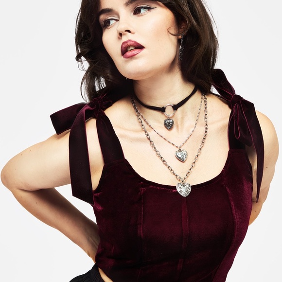 Disturbia Tops - Disturbia Lisette Velour Tie Strap Corset Top - Wine Sz 6